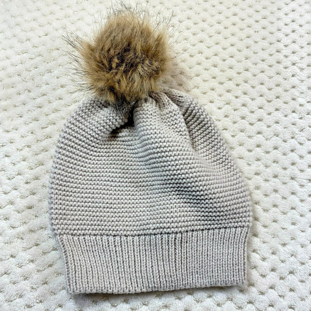 Gertex Pom Pom Beanie Womens One Size Cable Knit Snow Cap Tan Winter Hat